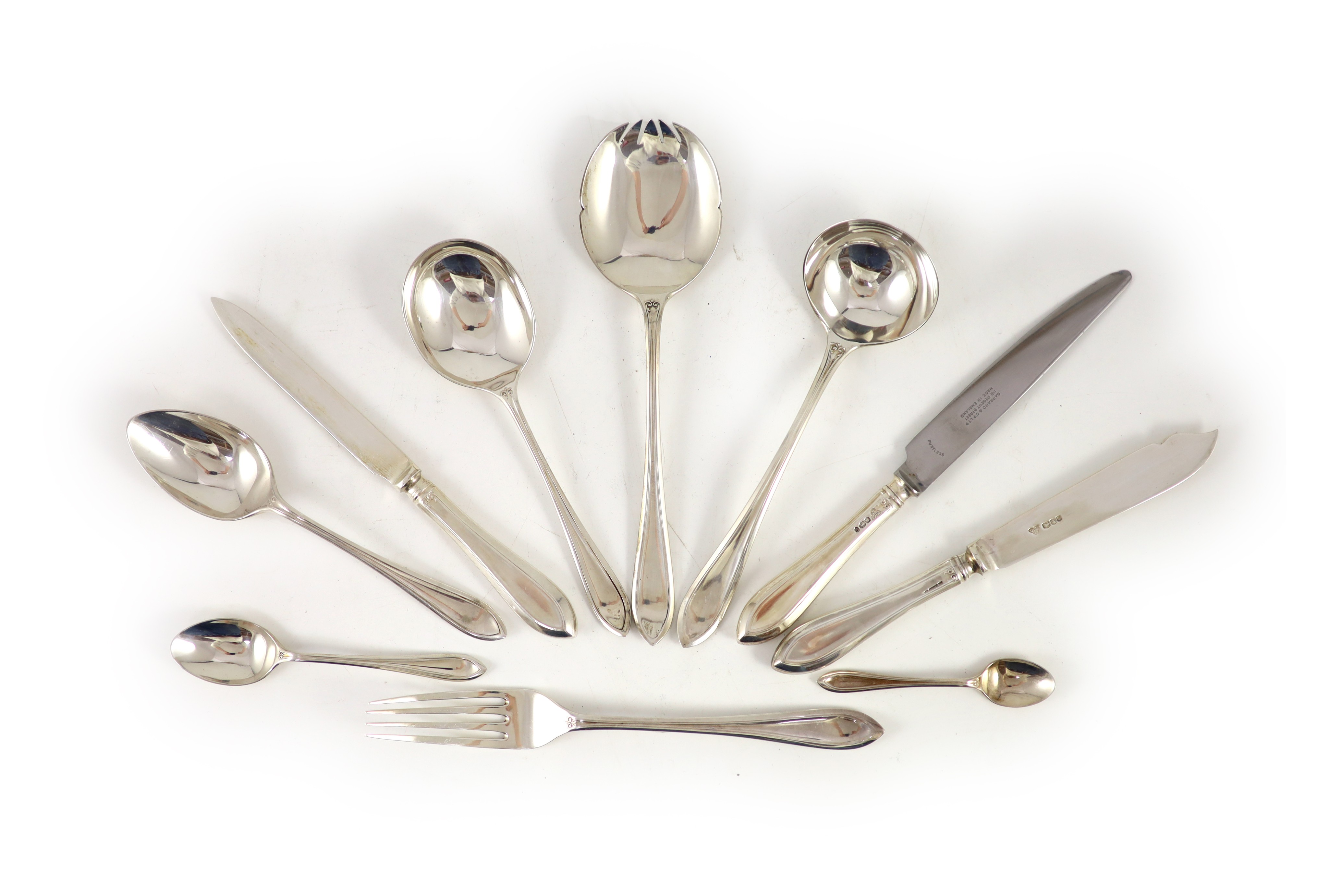 A canteen of Garrard & Co silver cutlery and flatware for eight, Sheffield, 1958